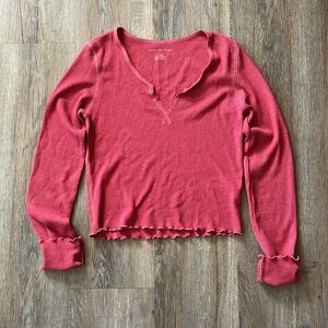 American Eagle Outfitters Pink Long Sleeve Ribbed Crop Top